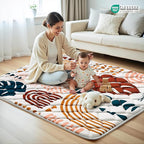Baby Play Mats for Floor, 71x59 Playpen Mat for Babies, Extra Thicker & Soft Floor Crawling Mat, Foldable Non-Slip Playmat Cushioned for Infants Toddlers, Boho Leaf Design