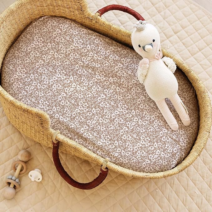 Baby Bassinet Sheets Girl (Poppy Fields) 2-Pack - Fitted Bedside Bassinet Sheets - Buttery Soft Cotton Blend for Standard Bassinet Mattress Pad - Compatible with Halo Bassinest