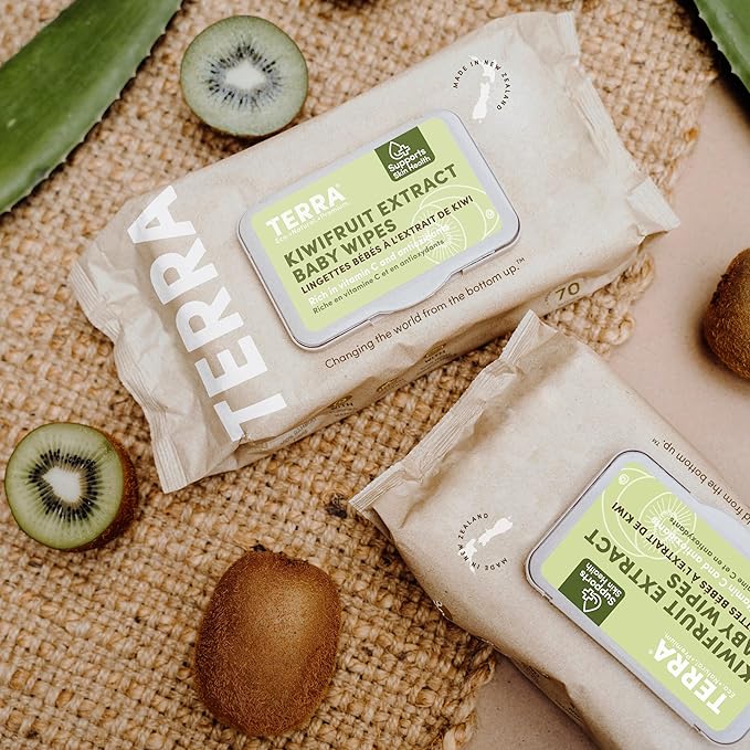 Terra Bamboo Baby Wipes: Kiwifruit Extract, 99.5% Pure New Zealand Water, 100% Biodegradable Bamboo Fiber, 0% Plastic, Unscented Baby Wipes for Sensitive Skin, 1 Pack of 70 Wipes