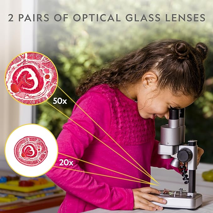 NATIONAL GEOGRAPHIC Dual LED Kids Microscope - 50+ pc Science Kit with 10 Prepared Slides & 10 DIY Blank Slides, Biology Experiment Activity, Microscope Kit for Kids 8-12 (Amazon Exclusive)
