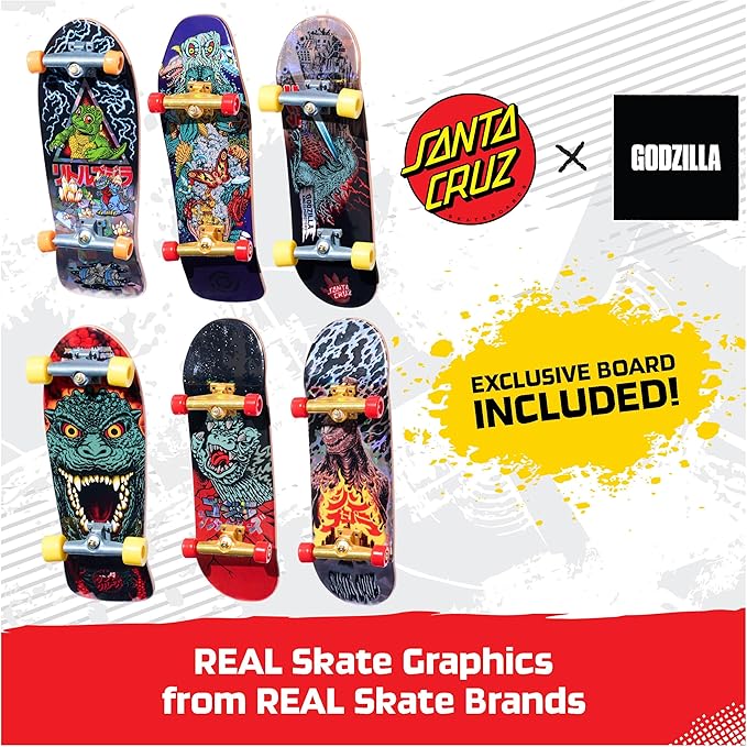 TECH DECK, Godzilla Sk8shop Fingerboard Bonus Pack, Collectible and Customizable Mini Skateboards, Kids Toys for Ages 6 and up