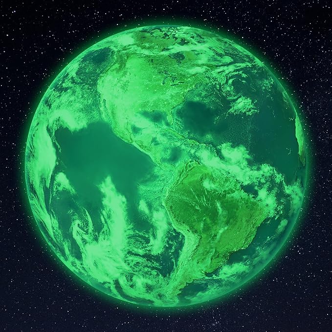 Glow in The Dark Earth for Ceiling, Luminous Planet Wall Sticker, Kids Bedroom Wall Decal, Sticky Fluorescence Earth, Gift for Boys and Girls (Green)