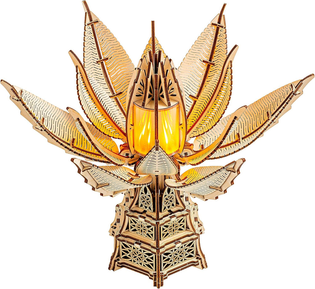 Wood Trick Fiery Bloom Luminous LED 3D Wooden Puzzles for Adults and Kids to Build - Interactive Mechanical Movement - Engineering DIY Project Mechanical 3D Puzzle Model Kits for Adults