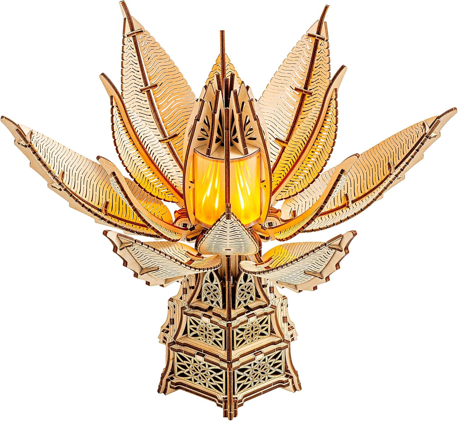 Wood Trick Fiery Bloom Luminous LED 3D Wooden Puzzles for Adults and Kids to Build - Interactive Mechanical Movement - Engineering DIY Project Mechanical 3D Puzzle Model Kits for Adults