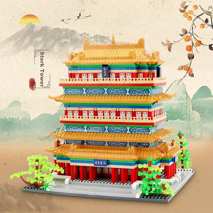 Chinese Architecture Micro Building Blocks Set Stork Tower Collectible 2196PCS Creative Toy Building Sets for Adults and Kids Age 14+
