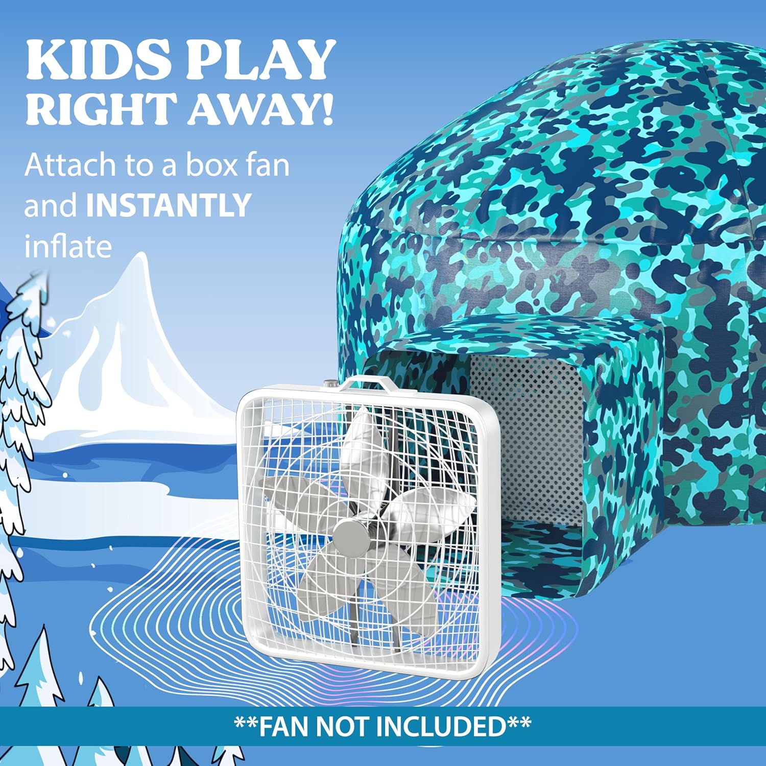 W&O Arctic Camo Aerodome with LED Lights & Sound – Inflates in Seconds for Kids Ages 3-12 (Fan Not Included)