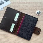 Passport Holder Compatible with AirTag Family Passport Holder Wallet for 2, 3, 4 Made from Premium Full Grain Leather and Wool Felt Brown Color. CITYSHEEP
