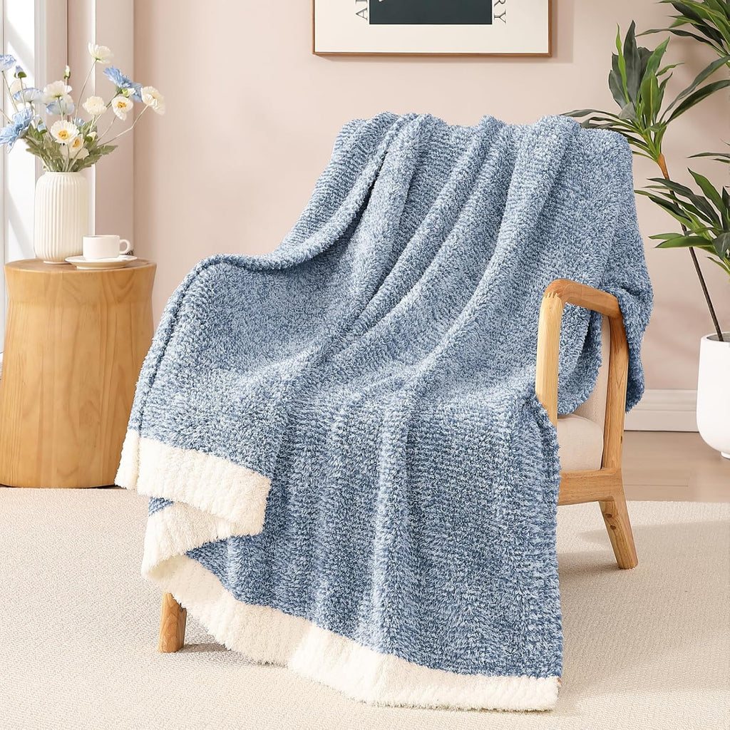 WRENSONGE Throw Blanket Cationic Dyeing Blue Soft Cozy Fluffy Warm Hand Made Weave Throw Blankets for Couch, Sofa, Chair, Bed, Camping, Picnic, Travel Lightweight Bed Blanket - 60"*80"