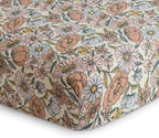 mushie Extra Soft Muslin Fitted Crib Sheet | 192 Thread Count | 28"x 52" (Retro Flowers)