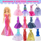 100 Pcs Doll Clothes & Accessories, 4 Wedding Gowns 2 Evening Dresses 6 Fashion Dresses 1 Jumpsuit 5 Tops 5 Pants 2 Swimsuit, 20 Hangers 10 Shoes 46 Accessories Toys for Girl Birthday Gift