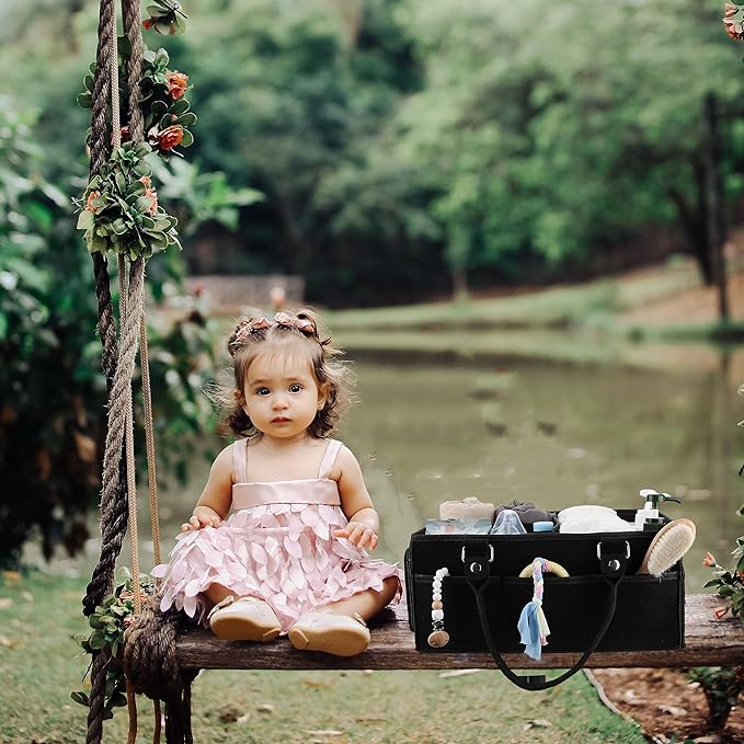 Baby Diaper Caddy Organizer for Girl Boy Large Nursery Storage Bin Basket Portable Holder Tote Bag for Changing Table and Car Baby Shower Gifts Newborn Essentials Must Haves Items black