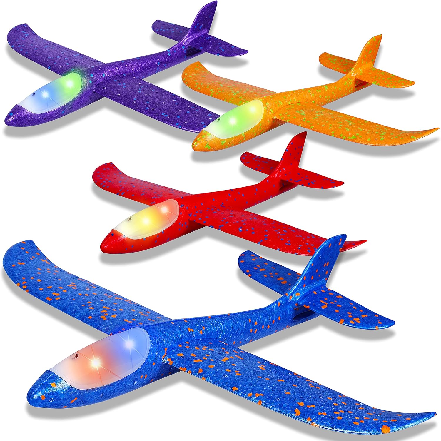CUKU 4 Pack LED Light Airplane Toys-17.5" Large Throwing Foam Plane-2 Flight Modes Glider Plane-Outdoor Flying Toys for Kids-Flying Toys Gift for Boys Girls 3 4 5 6 7 8 9 Years Old