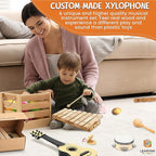 Natural Wood Musical Toys for Toddlers 1-3, Kids Musical Instruments set of 7 items Kids Guitar Egg shakers Flute Instruments Maracas Baby Xylophone Tambourine Castanets, Toddler learning Toys Experts