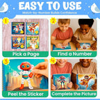 BulbaCraft 4Pcs Sticker Paint Books for Boys - Sticker Books by Number with Superheroes, Trucks, Animals and Space - Coloring Activity for Kids