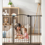 Regalo Home Accents Extra Wide Walk Thru Baby Gate, Includes Décor Hardwood, 4-Inch Extension Kit, 4-Inch Extension Kit, 4 Pack of Pressure Mount Kit and 4 Pack of Wall Cups and Mounting Kit