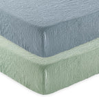 david's kids Muslin Crib Sheets for Boys Girls, 2 Pack 100% Cotton Soft Breathable Fitted Baby Sheet Set, 28x52 Inch Fits Standard Crib and Toddler Mattresses, Sage Green & Dusty Blue