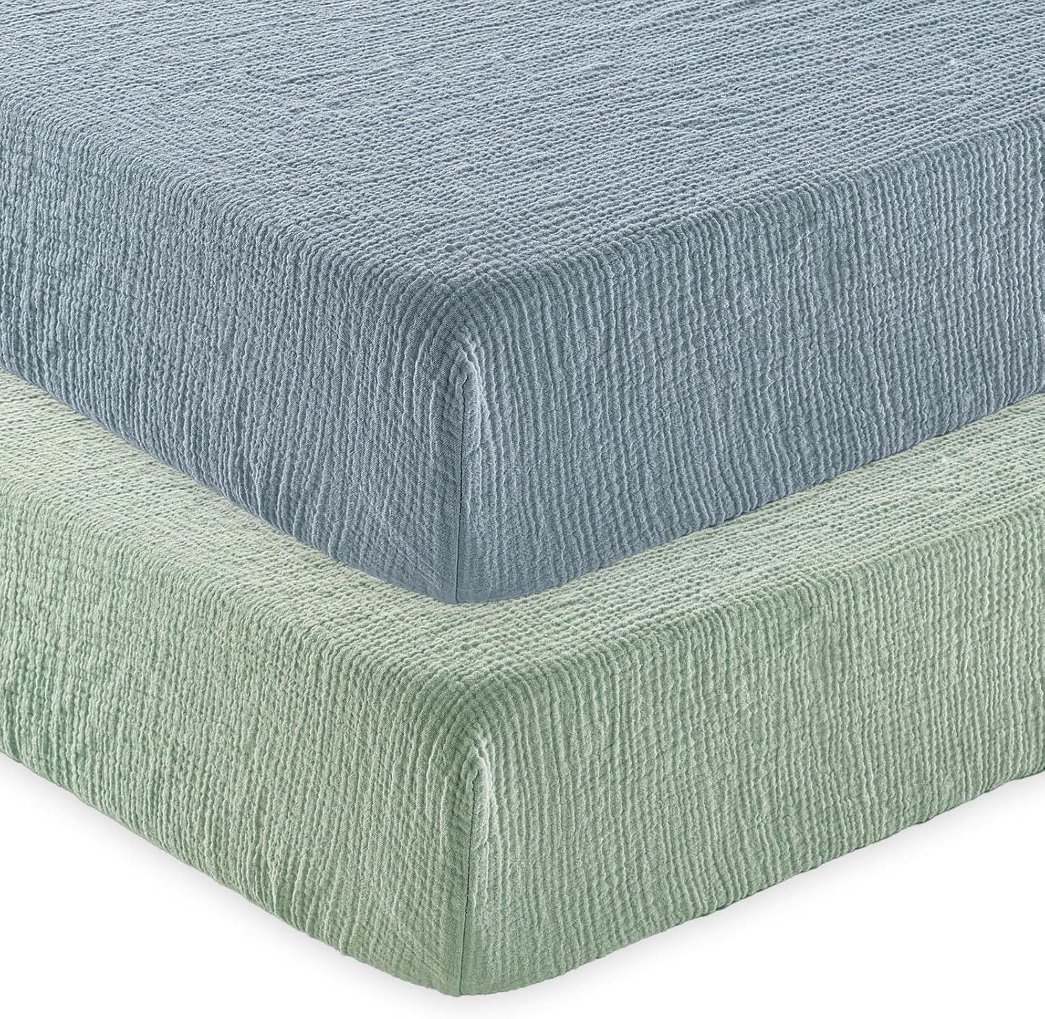 david's kids Muslin Crib Sheets for Boys Girls, 2 Pack 100% Cotton Soft Breathable Fitted Baby Sheet Set, 28x52 Inch Fits Standard Crib and Toddler Mattresses, Sage Green & Dusty Blue