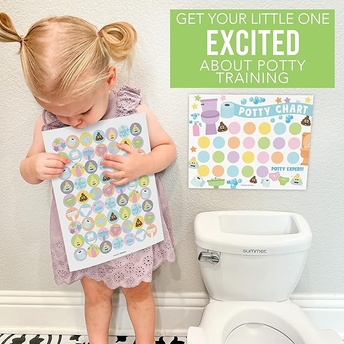 Hadley Designs Potty Training Chart for Toddlers Boys -10 Sticker Potty Chart for Toddlers Girls, 8.5x11" Potty Training Sticker Charts for Toilet Success, Pastel Toddler Reward Chart for Kids