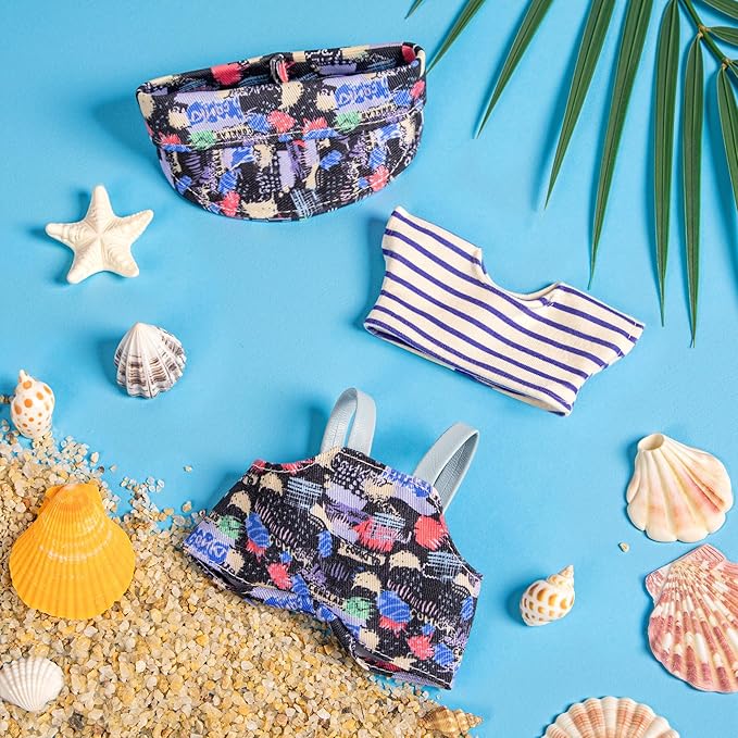 Clothes for 6.7in/17cm Doll, Set of 4 Cute Doll Accessories Includes Doll Hat+T-Shirt+Bib Pants+Shoes Set Premium Fashion Outfit for Collectors Unique Gift (Style B2)