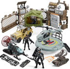 SYNCFUN Military Toy Set with Army Base, Vehicles, Action Figures & Weapon Accessories, Helicopter with Light & Sound - Christmas Birthday Gift for Kids Boys Girls