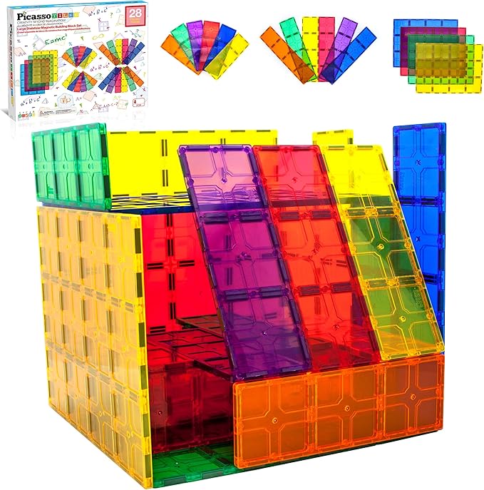 PicassoTiles Large Stabilizer Building Block Base Magnetic Building Block Tiles Jumbo XL Plate Foundation Kit Magnet Tile Stacking STEM Toy Set Compatible Education Construction Learning Square Set