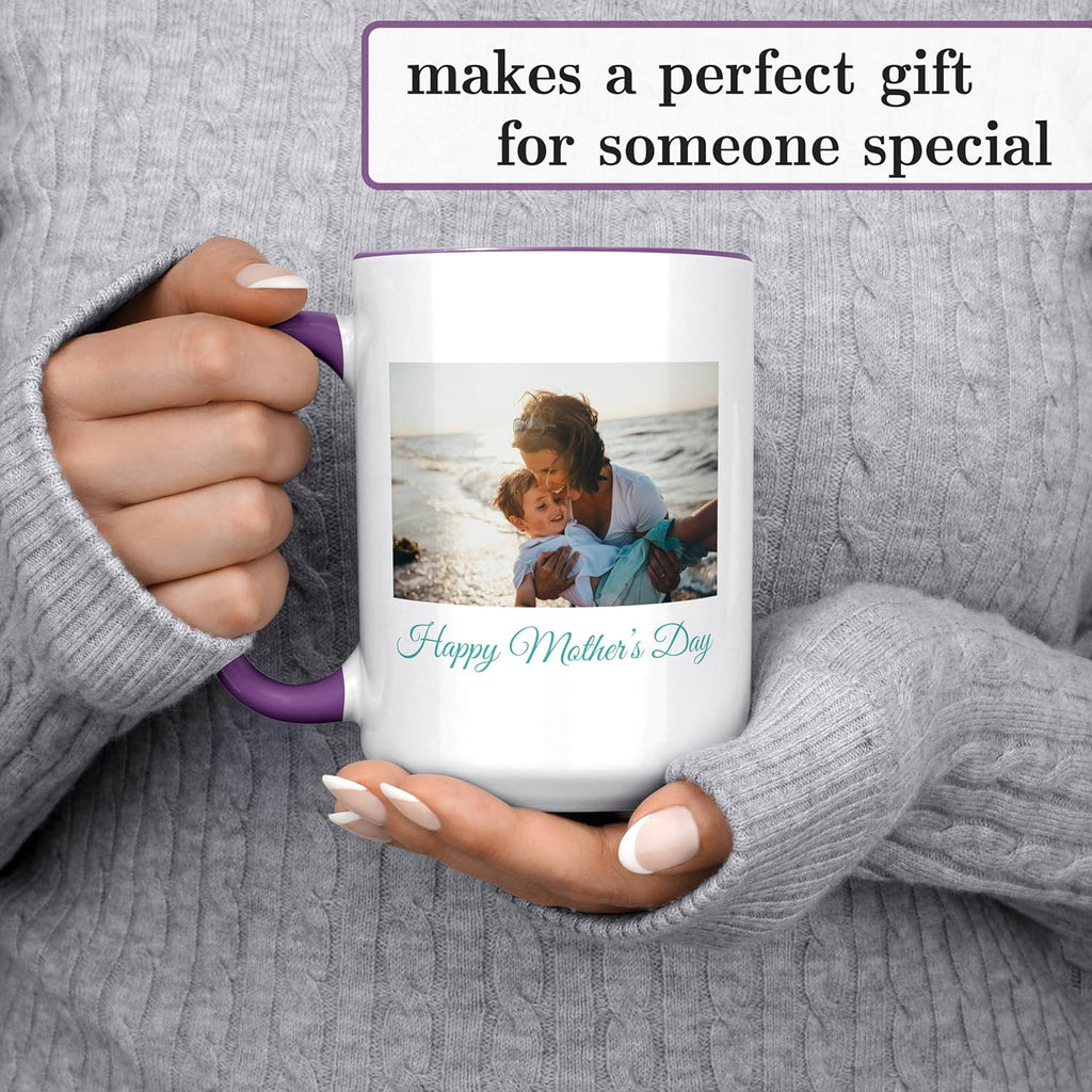Personalized Coffee Mug, Custom Photo Text 15 Oz Ceramic Mug, Customized Picture Name Tea Cup, Unique Gift Idea, Taza Cafe Personalizadas Fotos, Cute Custom Gifts Mom Women Men, Mother's Day, Purple