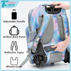 NEW TILAMI 18 inch Kids Rolling Backpack for School with Big Storage, Waterproof, Adjustable Handle - Perfect for Girls & Boys, Blue Star