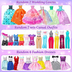 70 Pcs Doll Closet with Clothes & Accessories Including 2 Wedding Gowns 6 Fashion Dresses 2 Casual Outfits 2 Swimsuit 10 Shoes 20 Hangers 27 Accessories,Dress up Toys for Girls Kids Gifts