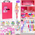 iBayda 139pcs 11.5-inch Fashion Doll and Wardrobe Playset: Wedding Dress, Outfits, Shoes, Bags, Necklace, DIY Stickers Accessories
