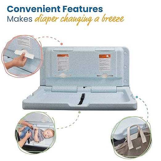ECR4Kids Horizontal Wall-Mounted Changing Station, Baby Changer, Blue/Grey Speckled