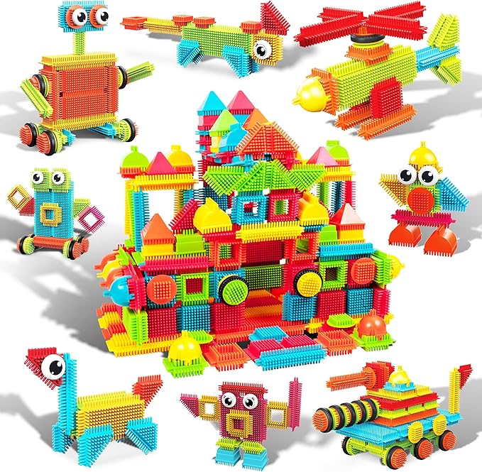 PicassoTiles 240pcs Hedgehog Interlocking Building Shape 3D Blocks, STEAM Educational, Creative, Fun Construction Playset, Sensory Toy Gift for Preschool and Kindergarten Kids, Ages 3 and Up, PTB240