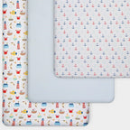 GROW WILD Nautical & Ships Baby Crib Sheets for Boys (3 Pack) - Jersey Knit Fitted Sheet (52" x 28"), Toddler Bedding Set & Baby Boy Crib Bedding Set, Anchors and Ships with Stripes