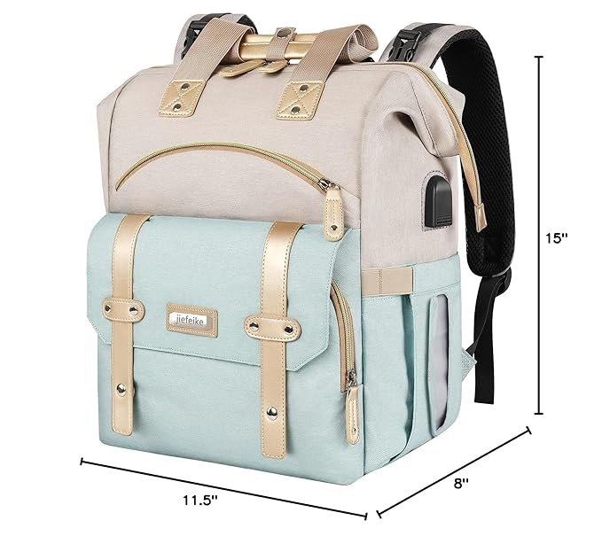 Jiefeike Girls Diaper Backpack,Travel Backpack Diaper Bag for Dad Mom Baby Boys,Insulated Pockets Portable Baby Nappy Bags with USB Charging Port,RFID Anti-Theft Water-Resistant Pocket Stroller Straps