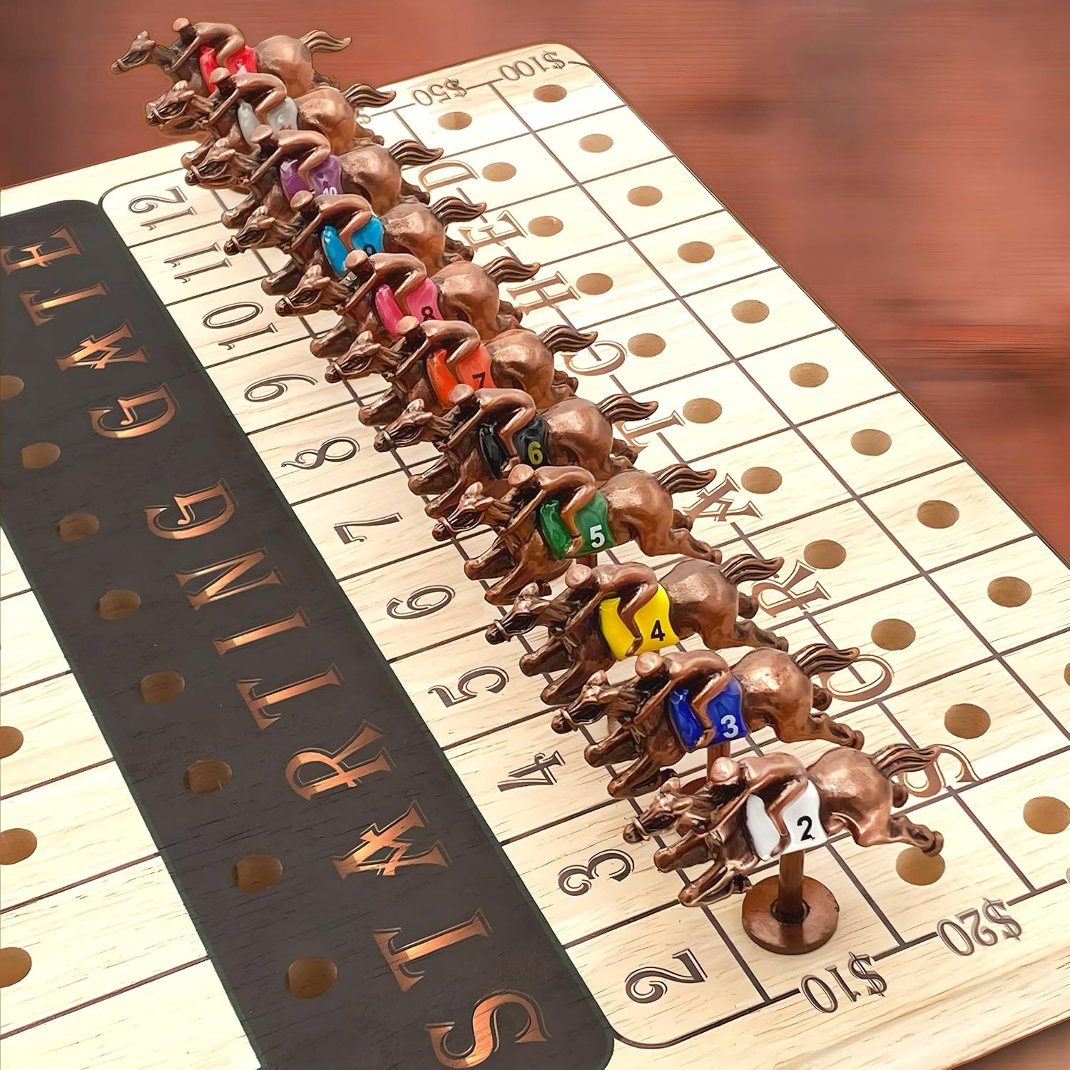 New Metal Horses Horse Race Board Game with 11 Metal Horses, 2 dice and 2 Boxes of Cards, Thick Luxurious Chessboard Wood, Horse Racing, Adult Game for Parties, Family Night