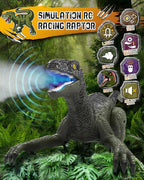 Eulogia RC Dinosaur Car for Kids, Walking Dinosaur Toy with 2-in-1 Remote, Gesture-Sensing & Remote Control Dino Car with Light, Spray, Roaring Sound, Robot Dino Pet Toys Gift for Boys Girls