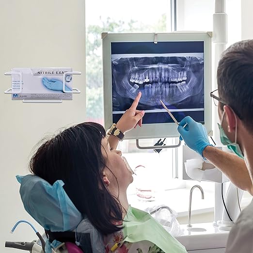 Disposable Glove and Facial Tissue Wire Rack, Dispenser, Wall Mount Design with Mounting Accessories Included, White Durable Metal Organizer Glove Holder for Home, Lab, Office and Food Service