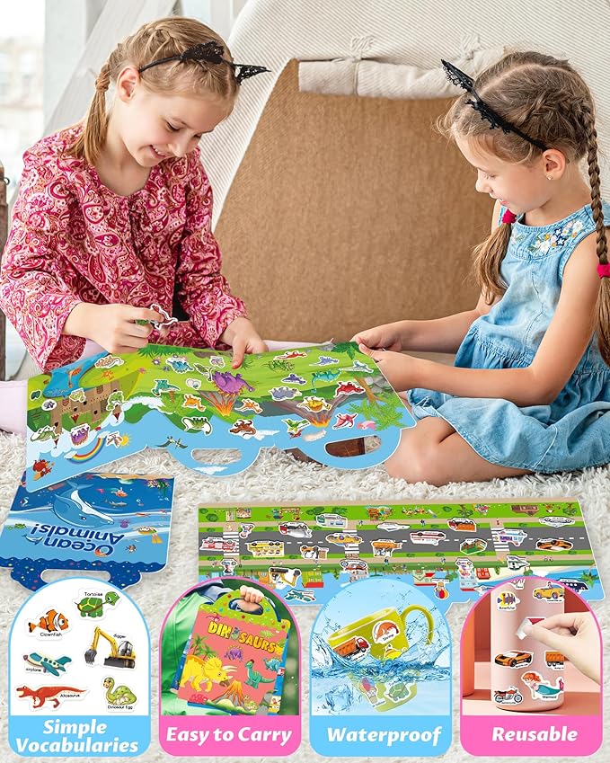 Reusable Sticker Book for Toddlers 2-4 Years, Stickers for Kids, Toddler Sticker Book Ages 1-3, Toddler Craft Activities, Toddlers Travel Toys Ages 2+ Boy Girl Birthday Gifts