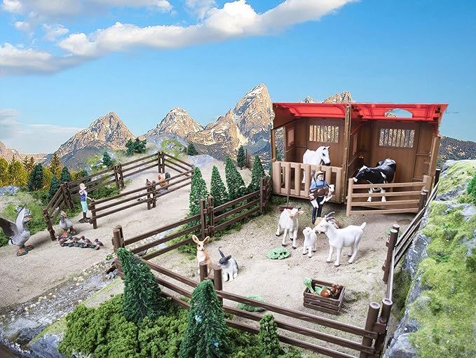 Toymany 24PCS Plastic Corral Fencing Playset Accessories for Farm Animals Figurines, Cake Toppers - Educational Gift for Kids and Toddlers