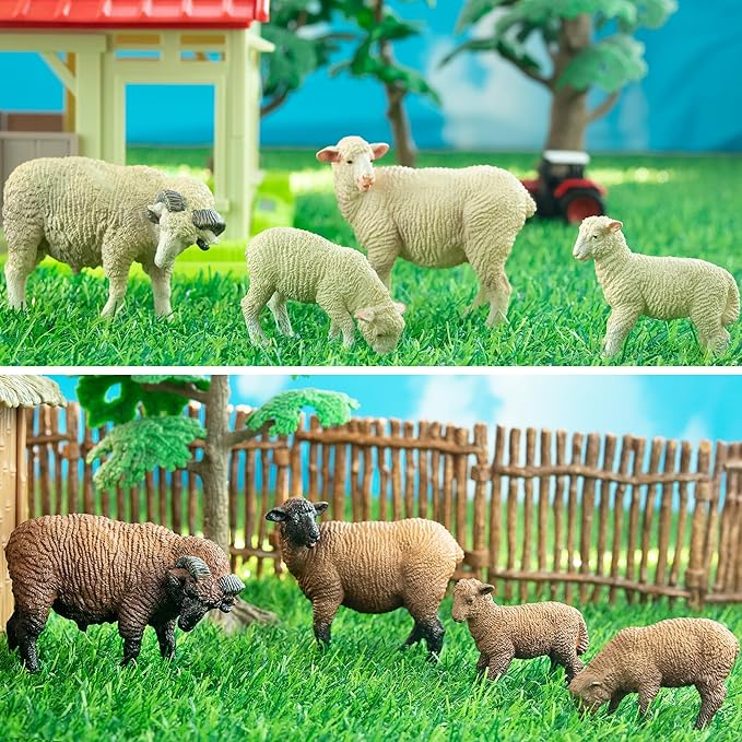 Toymany 8PCS Merino Sheep Figurines Realistic Farm Animal Sheep Toys- Plastic Sheep Figures Birthday Christmas Toy Gift for Kids Toddlers