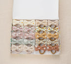 Baby Toddler Girls Hair Ties with Linen Bows Embroidered Flower,20 pcs No Damage Elastic Nylon Hair Bands Ponytail Holders,Small Hair Accessories Gifts for Girls Kids Children Thick Thin Hair