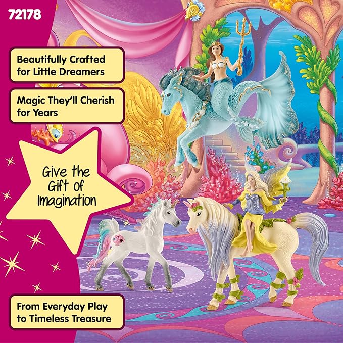 Schleich Bayala - 7 PC Mermaid, Unicorn and Fairy Toy Starter Set for Girls and Boys - Cute Fairies and Unicorn Figures with Accessories - Fantasy Figurine Animal Playset for Kids Ages 5+ - 72178