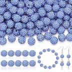 105pcs 10mm Rhinestone Beads for Jewelry Making, Light Blue Shiny Round Disco Ball Beads Bulk, Sparkle Crystal Clay Christmas for Bracelet Baseball Necklace Earring Crafting and DIY