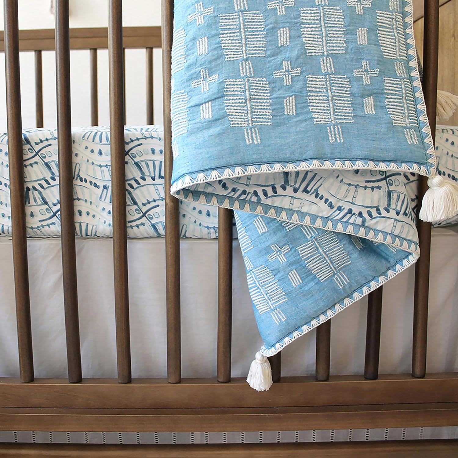 Crane Baby Soft Cotton Crib Mattress Sheet, Fitted Sheet for Cribs and Toddler Beds, Indigo Blue, 28”w x 52”h x 9”d