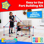 Power Your Fun Fun Forts Kids Tent - 81 Pack Fort Building STEM Toys Kit, Construction Toys Play Tent Indoor and Outdoor Playhouse for Kids with 53 Rods and 28 Spheres (Red, Blue)