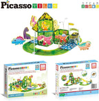 PicassoTiles Dinosaur Magnetic Tiles Racecar Track with 8 Magnet Tile Dino Toys 2 Cars Street Sign Accessory Kit Construction Building Blocks Educational Picasso Toy for Kids Ages 3 and up PTR02