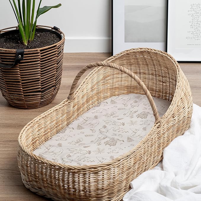 Baby Bassinet Sheets for Boy, Girl (Magic Forest) 2-Pack - Fitted Bedside Bassinet Sheets - Buttery Soft Cotton Blend for Standard Mattress Pad - Compatible with Halo BassiNest