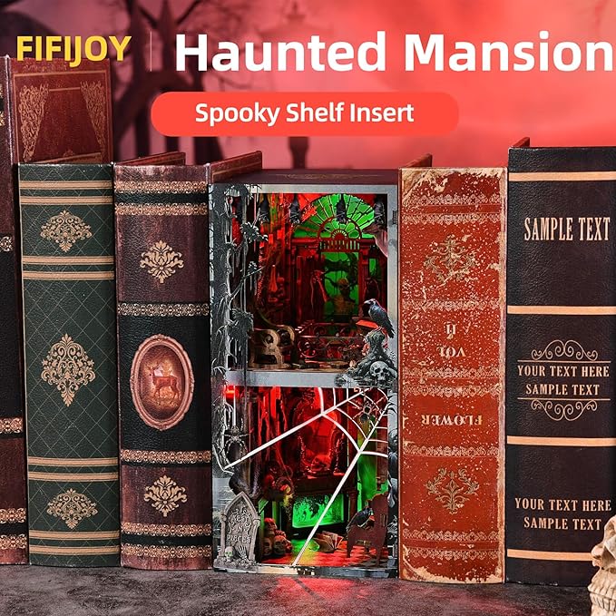 Haunted House Halloween Book Nook Kit, Spooky Shelf Insert Bookshelf Diorama Horror Art Miniature Decor, Creepy Scary Wooden Puzzle Booknook (Haunted Mansion)