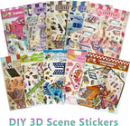 DIY 3D Sticker Scene，10 Sets Pack（600+） Large-Sized, Reusable Sticker Book, Cute Sets for Free Combination, Waterproof for Anywhere, Crafts Party Favors Birthday Gift