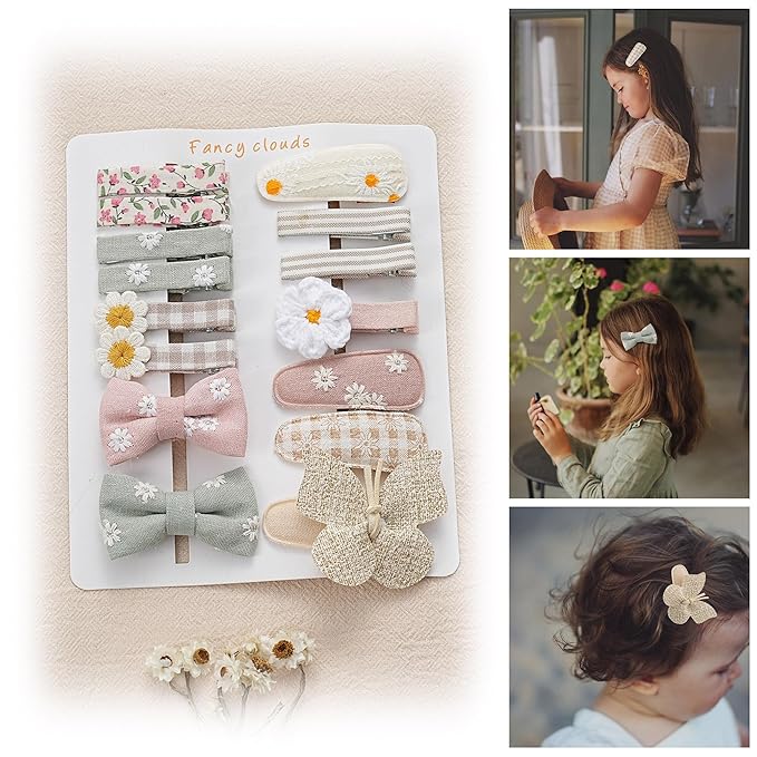 15 Pcs Hair Clips for Girls with Bows Butterfly Flower,2" Fully Lined Alligator Clips and Barrettes,Handmade Hair Accessories for Baby Toddler Young Kids School Age Girls Gifts