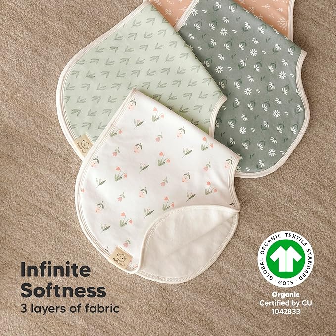 KeaBabies 4-Pack Baby Burp Cloths Baby Girl, Boy - Organic Cotton Burp Cloth, Extra Large, Absorbent, Soft Burping Cloths & Bibs Set for Babies, Newborn Burp Clothes, Thick Burp Rags (Fleur)